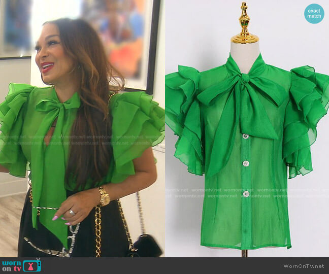 Sheree Elizabeth T-Ruffle Top worn by Sheree Zampino on The Real Housewives of Beverly Hills
