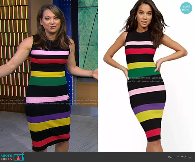 New York & Company Sleeveless Stripe Sweater Dress worn by Ginger Zee on Good Morning America