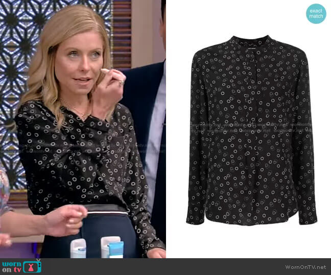 Isabel Marant Spot-Print Silk Blouse worn by Kelly Ripa on Live with Kelly and Mark