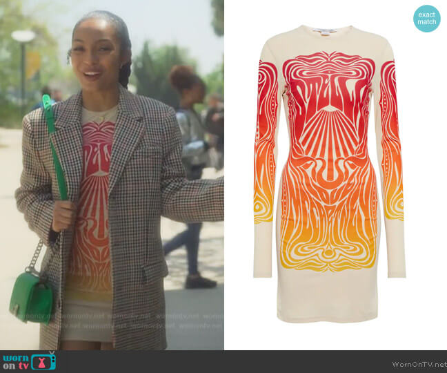 Stella McCartney Velvet-trimmed minidress worn by Zoey Johnson (Yara Shahidi) on Grown-ish
