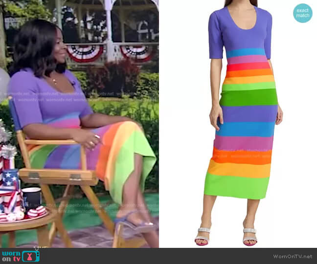 Christopher John Rogers Striped Colorblock Midi-Dress