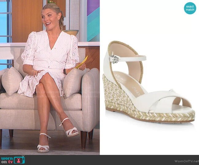 Stuart Weitzman Mirela Leather Espadrille Wedge Sandals worn by Amanda Kloots on The Talk