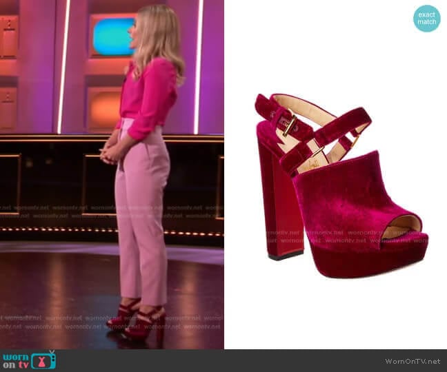 Christian Louboutin Tamila Velvet Platform Sandal worn by Kelly Ripa on Generation Gap