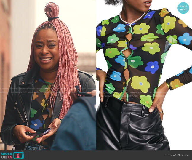 Topshop Cutout Mesh Top worn by Phoebe (Phoebe Robinson) on Everythings Trash