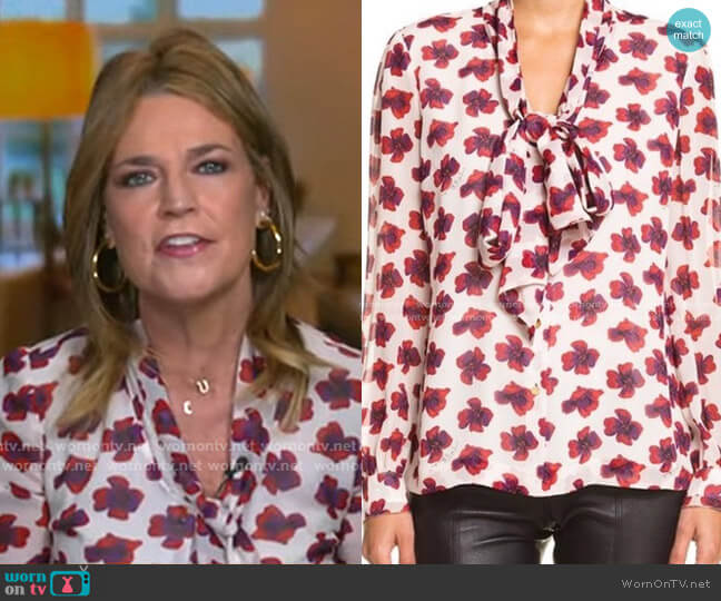 Tory Burch Tie Neck Silk Blouse worn by Savannah Guthrie on Today