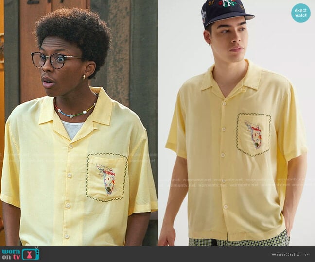 Urban Outfitters Embroidered Florida Cabana Souvenir Shirt worn by Noah Lambert (Israel Johnson) on Bunkd