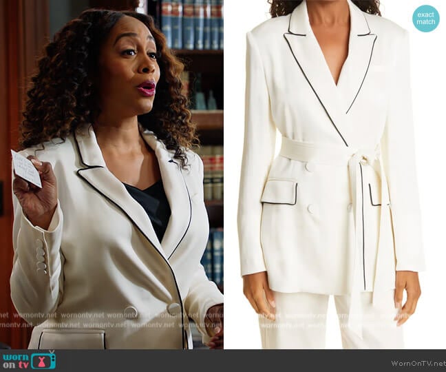 Veronica Beard Eiza Belted Jacket worn by Lola Carmichael (Simone Missick) on All Rise