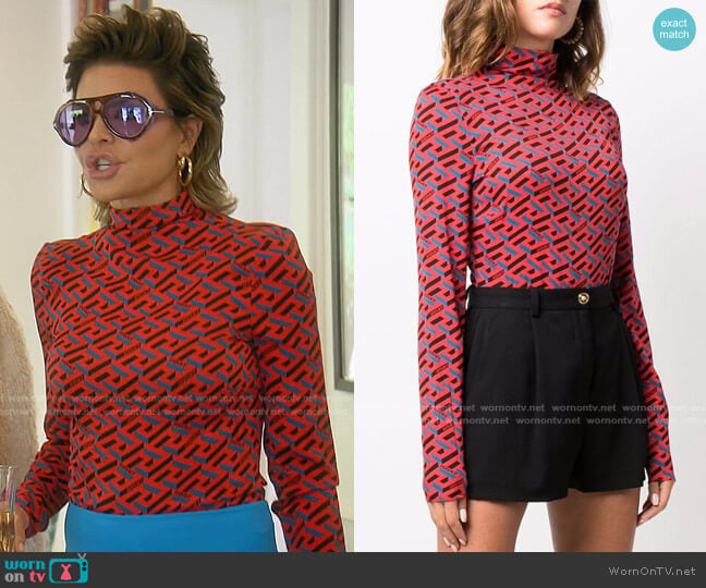Versace La Greca Print Bodysuit worn by Lisa Rinna on The Real Housewives of Beverly Hills