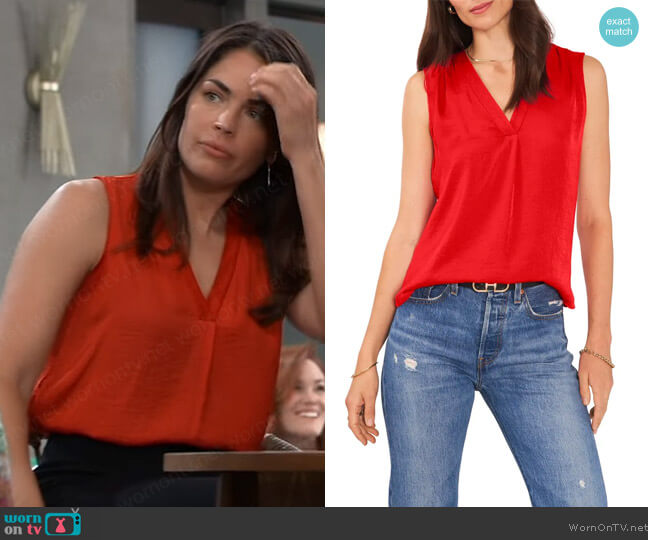 Vince Camuto Rumpled Satin Blouse worn by Britt Westbourne (Kelly Thiebaud) on General Hospital