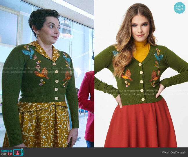 Voodoo Vixen Woodland Cardigan worn by Rachel Rosenbloom (Maisie Klompus) on Good Trouble