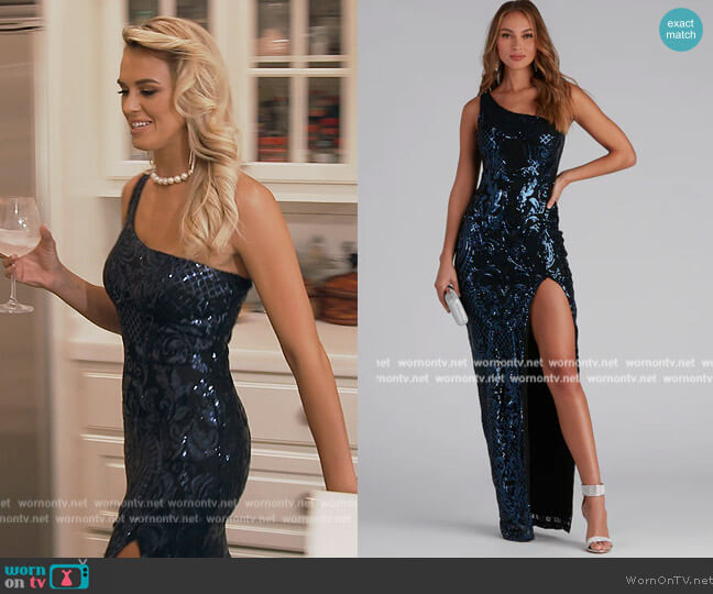 Windsor Eris Formal Sequin Scroll Dress worn by Olivia Flowers on Southern Charm