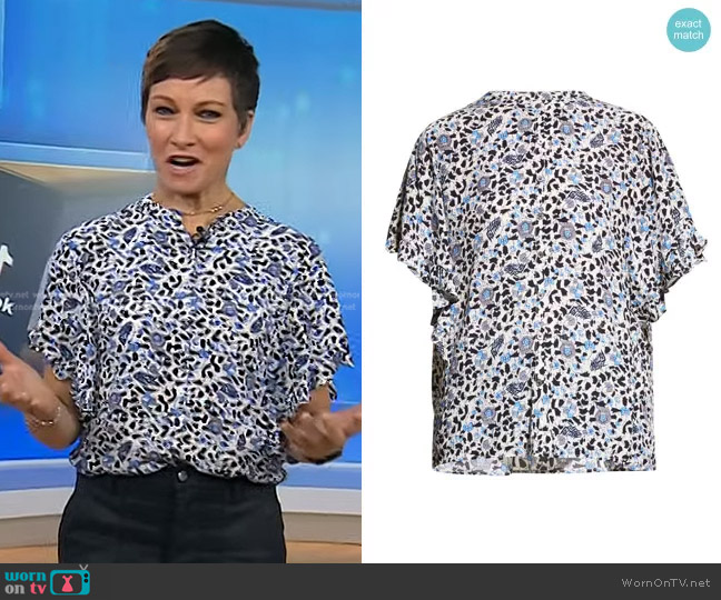 Zadig & Voltaire Tafi Floral Ruffle-Sleeve Blouse worn by Stephanie Gosk on Today
