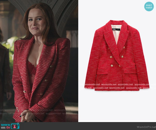 Zara Textured Double Breasted Blazer worn by Cheryl Blossom (Madelaine Petsch) on Riverdale