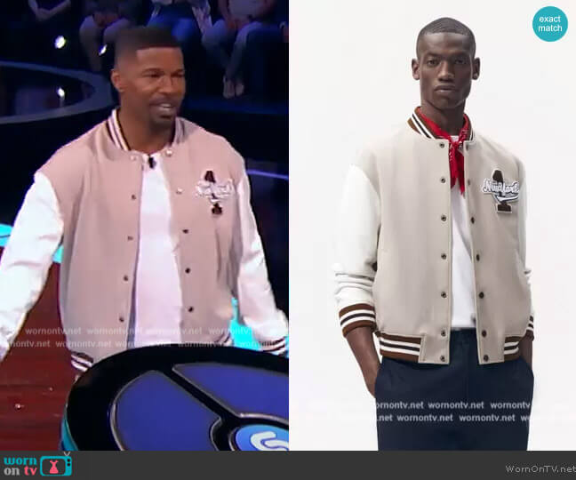 Zara Patches Bomber Jacket worn by Jamie Foxx on Beat Shazam