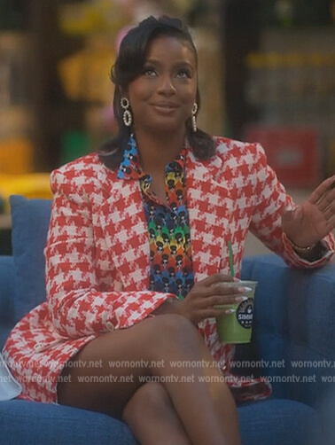 Annika’s rainbow printed blouse and blazer on Grown-ish