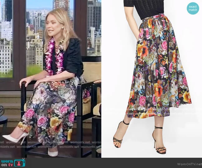 Adam Lippes Button Down A Line Skirt In Printed Voile worn by Kelly Ripa on Live with Kelly and Mark