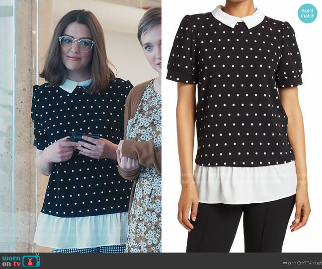 Adrianna Papell Dot Print Mixed Media Top