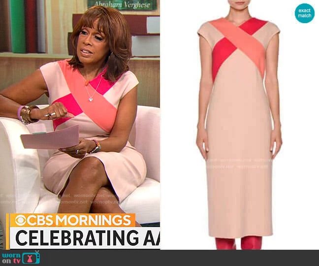 Agnona Cross-Front Cap-Sleeve Dress worn by Gayle King on CBS Mornings