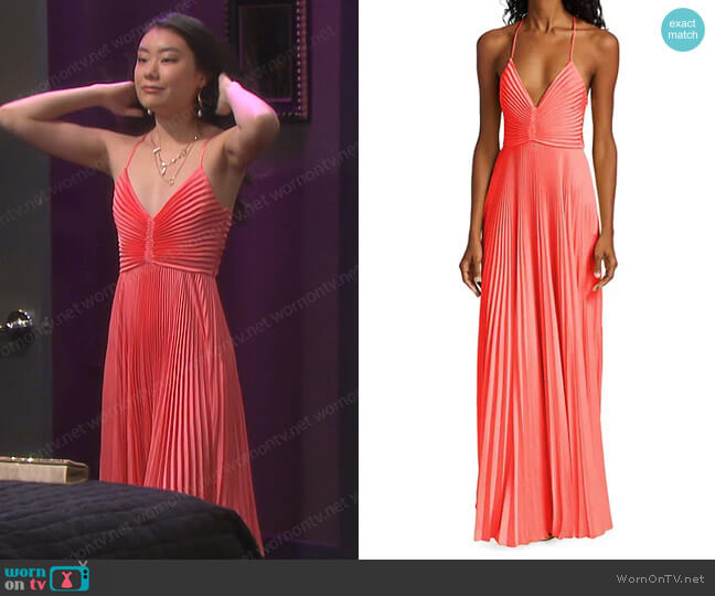 A.L.C. Aries Pleated Gown in Maillot worn by Wendy Shin (Victoria Grace) on Days of our Lives