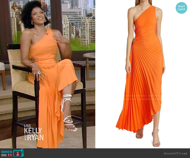 A.L.C. Delfina Pleated Open-Back Gown worn by Renee Elise Goldsberry on Live with Kelly and Mark