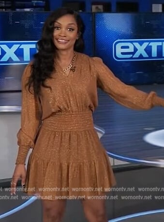 Rachel’s brown metallic mini dress on Extra