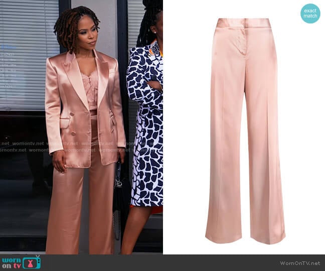 Alexander McQueen Satin-effect Wide Leg Pants worn by Andrea Barnes (Kj Smith) on Tyler Perrys Sistas