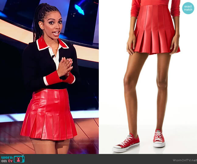 Alice + Olivia Carter Vegan Leather Mini Skirt worn by Corinne Foxx on Beat Shazam
