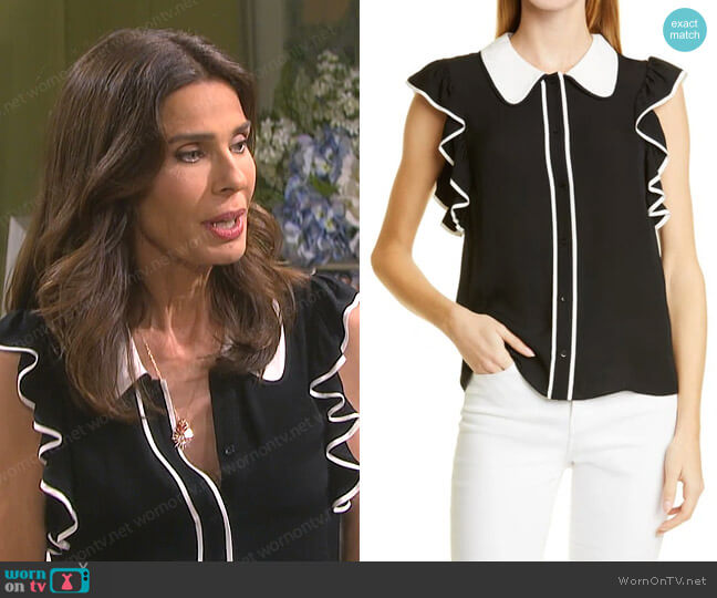Alice + Olivia Waylen Flutter Sleeve Blouse worn by Hope Williams (Kristian Alfonso) on Days of our Lives