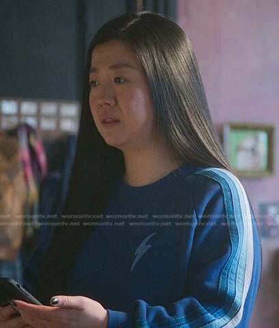 Alice’s blue striped sleeve sweatshirt on Good Trouble