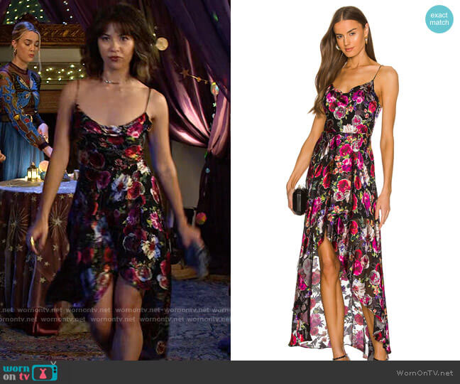 Alice + Olivia Christina Dress in Midnight Rose worn by Louise (Nichole Sakura) on Maggie