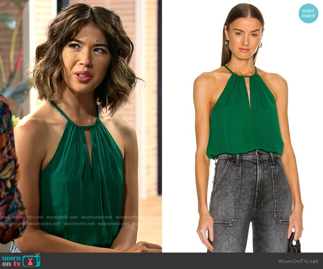 Alice + Olivia Cohen Top in Deep Emerald worn by Louise (Nichole Sakura) on Maggie