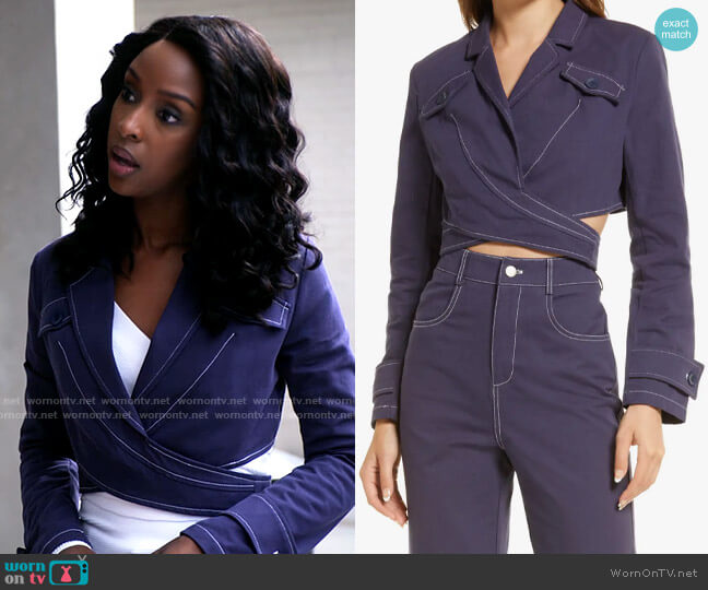 Amy Lynn Long Sleeve Crop Jacket worn by Karen Mott (Ebony Obsidian) on Tyler Perrys Sistas