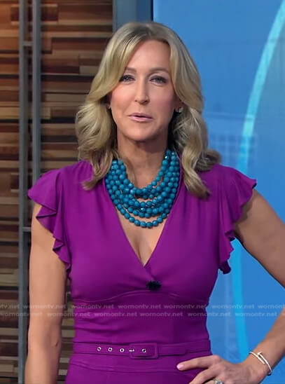 Lara’s purple flutter sleeve belted dress on Good Morning America