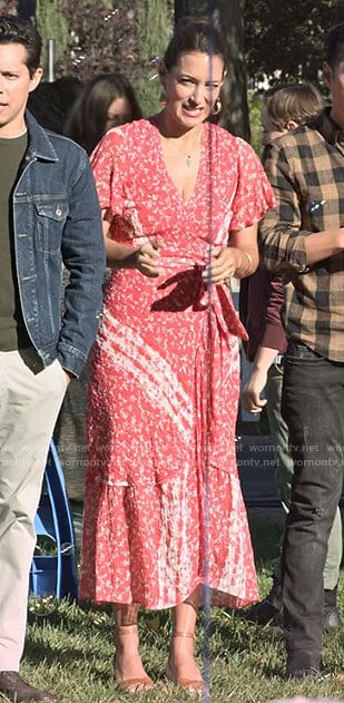 Amy’s red floral wrap midi dress on Maggie