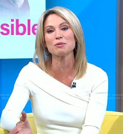 Amy’s white asymmetric neckline top on Good Morning America
