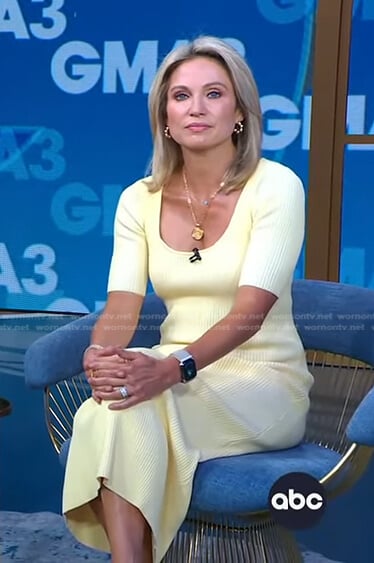 Amy’s yellow scoop neck ribbed dress on Good Morning America