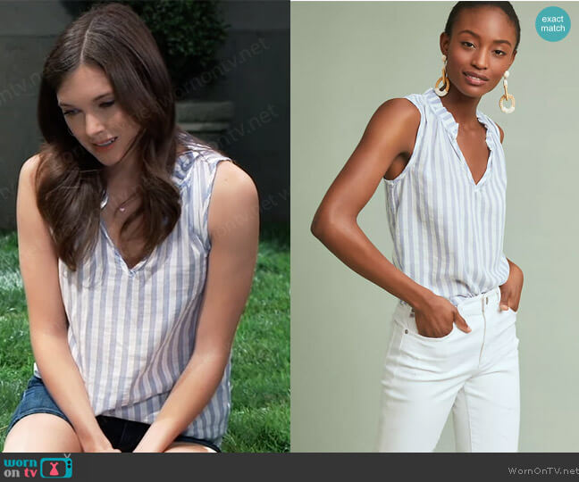 Cloth and Stone Benton Ruffled Tank worn by Willow Tait (Katelyn MacMullen) on General Hospital