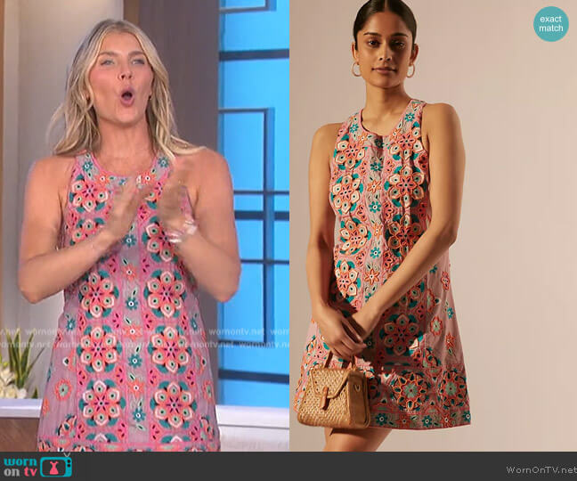 Anthropologie Embroidered & Appliqued Shift Dress worn by Amanda Kloots on The Talk