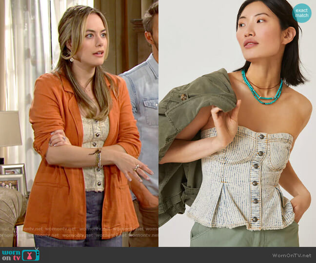 Pilcro Buttondown Corset worn by Hope Logan (Annika Noelle) on The Bold and the Beautiful