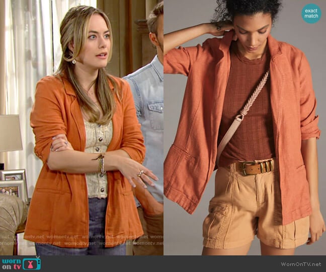 Anthropologie Vintage Washed Blazer in Dark Orange worn by Hope Logan (Annika Noelle) on The Bold and the Beautiful