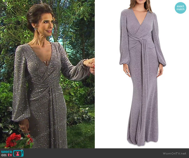 Aqua Twist-Front Metallic Gown in Granite worn by Hope Williams (Kristian Alfonso) on Days of our Lives