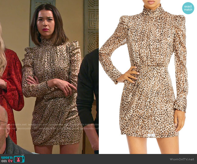 Aqua Puff Shoulder Mini Dress worn by Louise (Nichole Sakura) on Maggie
