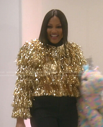 Garcelle’s gold fringe jacket on The Real Housewives of Beverly Hills