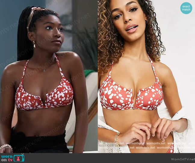 New Look Floral v neck crop bikini top in rust worn by Trina Robinson (Tabyana Ali) on General Hospital