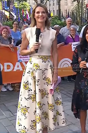 Savannah’s cream polo top and floral skirt on Today