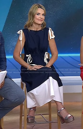 Savannah’s navy colorblock tie bow detail dress on Today