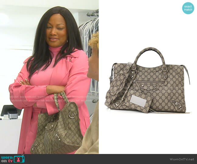 Balenciaga x Gucci Supreme Monogram Neo Classic City Bag worn by Garcelle Beauvais on The Real Housewives of Beverly Hills