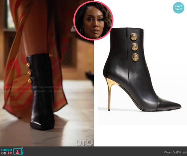 Balmain Roni Metallic-Heel Calfskin Booties worn by Lola Carmichael (Simone Missick) on All Rise