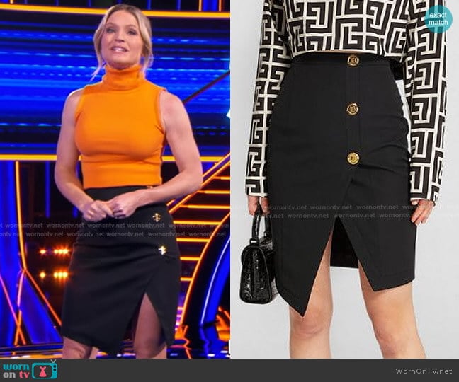 Balmain Asymmetric High-Waisted Skirt worn by Sara Haines on The Chase