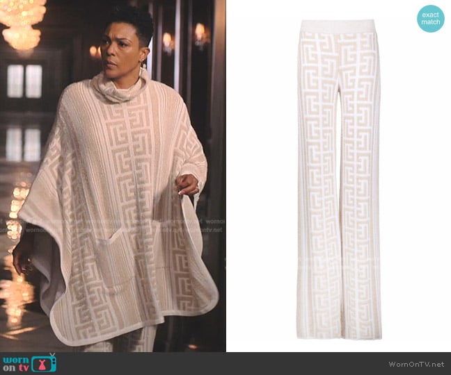 Balmain Monogram-Pattern Knitted Trousers worn by Lorraine Swift (April Parker Jones) on Tom Swift